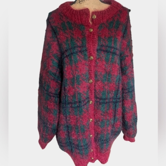 Vintage Mohair Cardigan Chunky Geometric Confetti Color Block Oversized Large - Picture 15 of 16